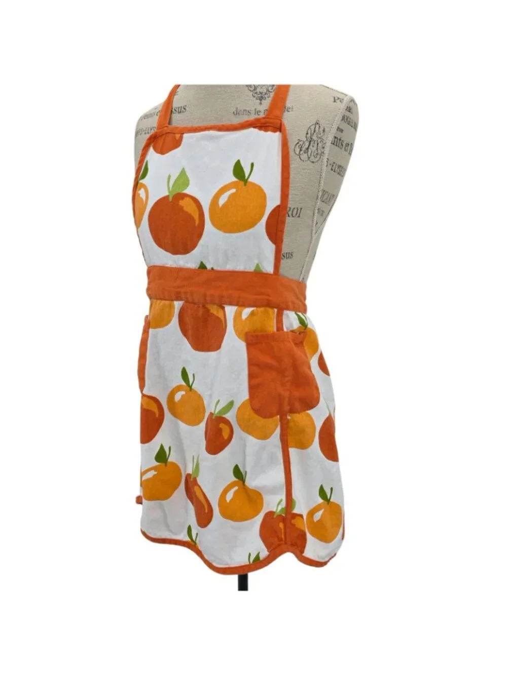 Room Essentials Bib Apron Large Orange Fruit Print Kitchen Cooking Retro TARGET